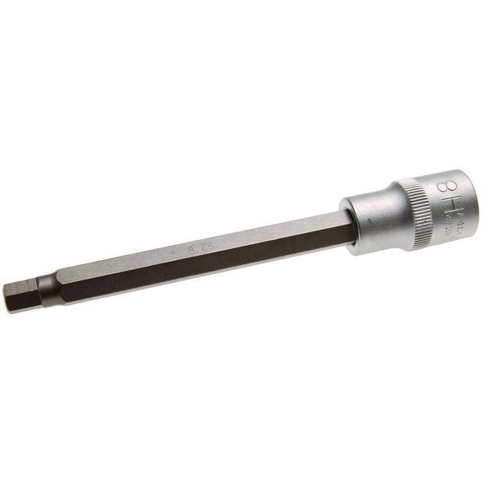 Bit-Einsatz-Innensechskant - 1/2" Antrieb - Größe- 8x140 mm - CV-Stahl - gerändelt - matt verchromt