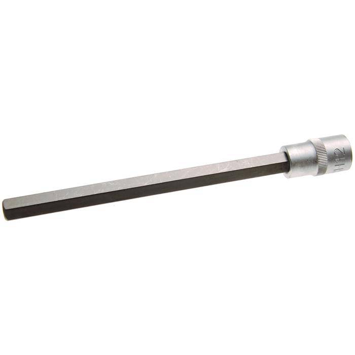 Bit-Einsatz-Innensechskant - 1/2" Antrieb - Größe- 12x200 mm - CV-Stahl - gerändelt - matt verchromt