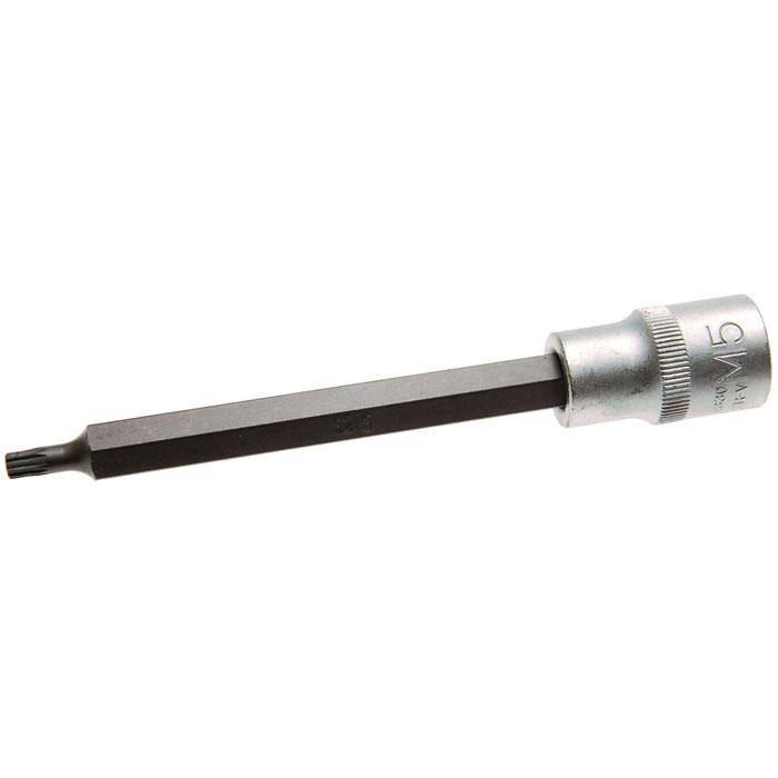 Bit-Einsätze - Innenvielzahn - M5x140 mm - 1/2" Antrieb - CV-Stahl - matt verchromt - kordiert - gerändelt