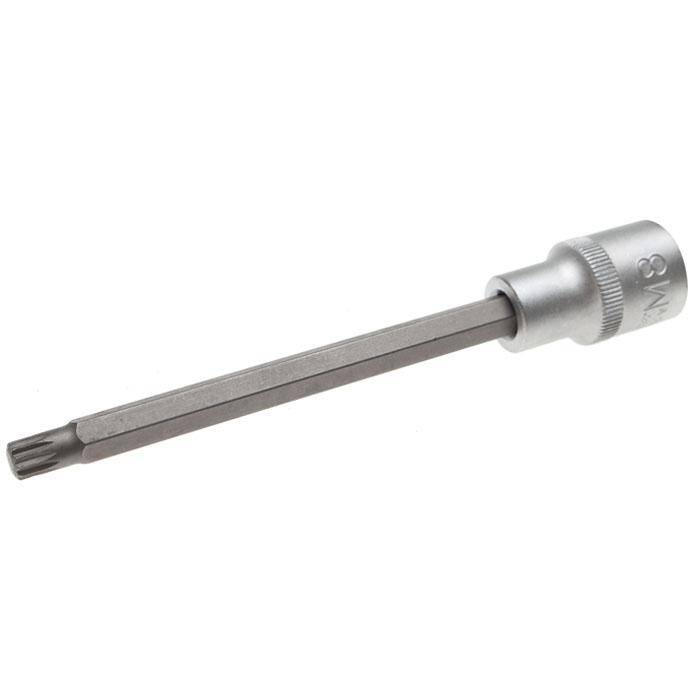 Bit-Einsätze - Innenvielzahn - M8x140 mm - 1/2" Antrieb - CV-Stahl - matt verchromt - kordiert - gerändelt