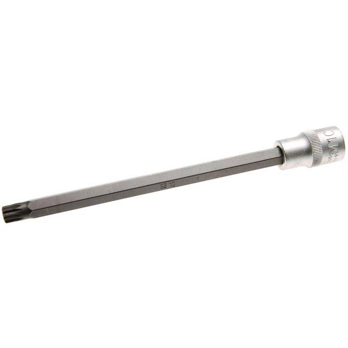 Bit-Einsätze - Innenvielzahn - M10x200 mm - 1/2" Antrieb - CV-Stahl - matt verchromt - kordiert - gerändelt