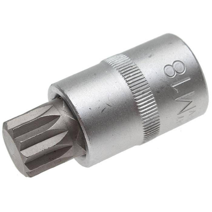 Bit-Einsätze - Innenvielzahn - M18x55 mm - 1/2" Antrieb - CV-Stahl - matt verchromt - kordiert - gerändelt