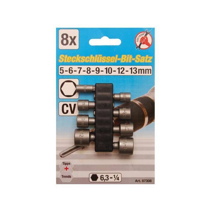 Steckschlüssel-Bit-Satz - 5 bis 13 mm - Antrieb 6-kant 6,3 mm (1/4 ") - 8-tlg.