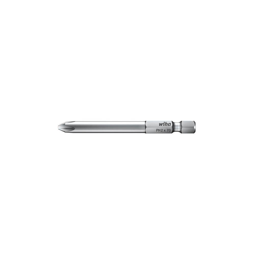 Silberphillips-Schraubendreherbit mit der Beschriftung „wiha PH2 x 70