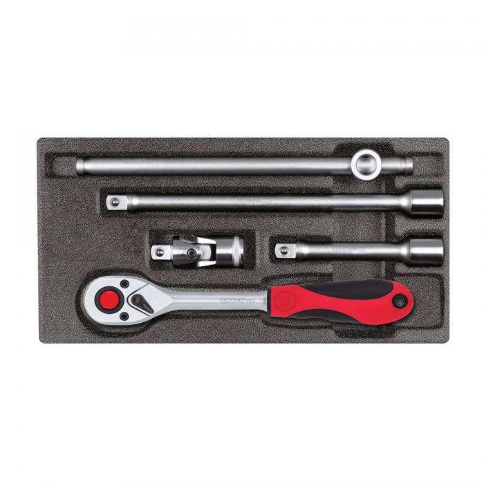 GEDORE red Umschaltknarre - mit Zubehör - 1/2 Zoll - im 1/3 Schaumstoffmodul - 5-teilig