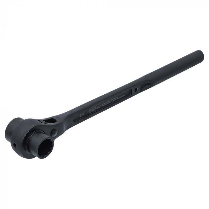 Gerüstbauer-Knarre - runder Schaft - Schlüsselweite 19 x 22 mm - 24 Zähne - Länge 310 mm