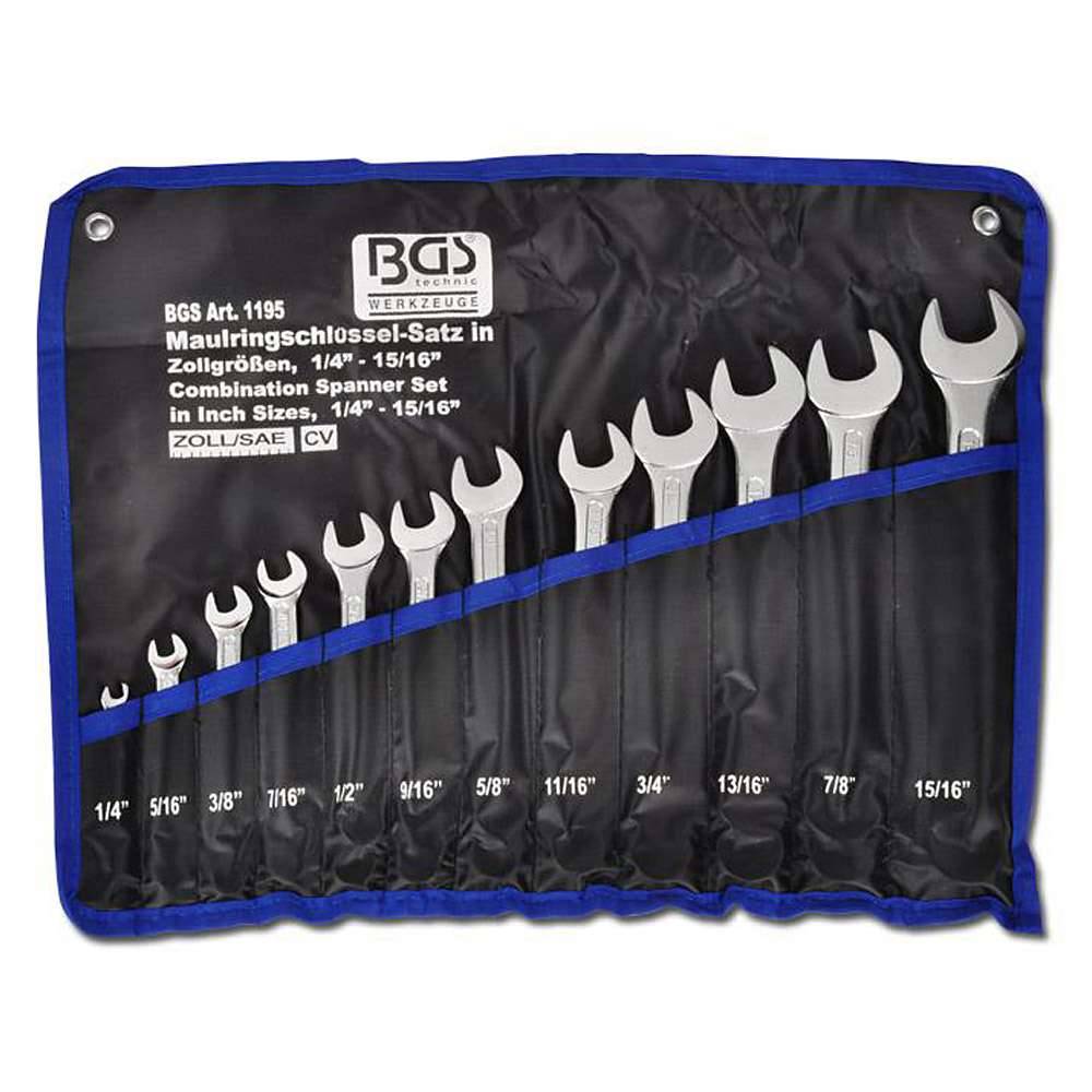 Maulringschlüssel-Satz - CV-Stahl - 12-tlg - 1/4" bis 15/16" - in Rollta.