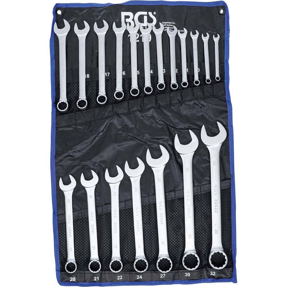 Maulringschlüssel-Satz - CV-Stahl - 8 bis 32mm - 19-tlg - in Rolltasche