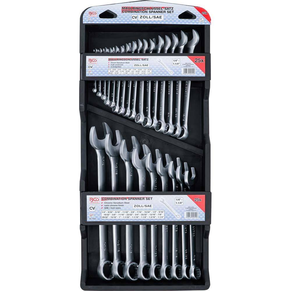 Maulringschlüssel-Satz - CV-Stahl - 1/4" bis 1¼ - 25-tlg - im Displaykoffer