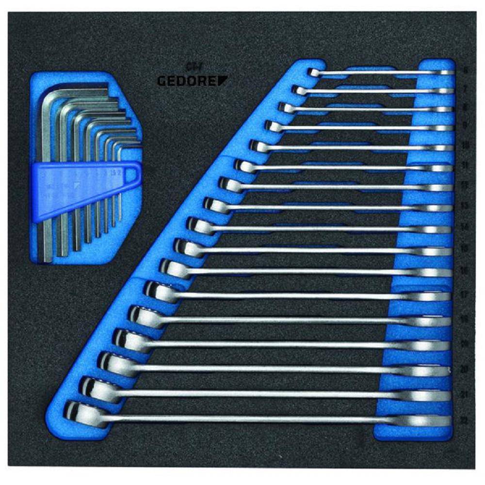 Ring-Maulschlüssel-Satz - in Check-Tool-Modul - SW 6 bis 22 mm - inkl. Sechskant-Schlüssel