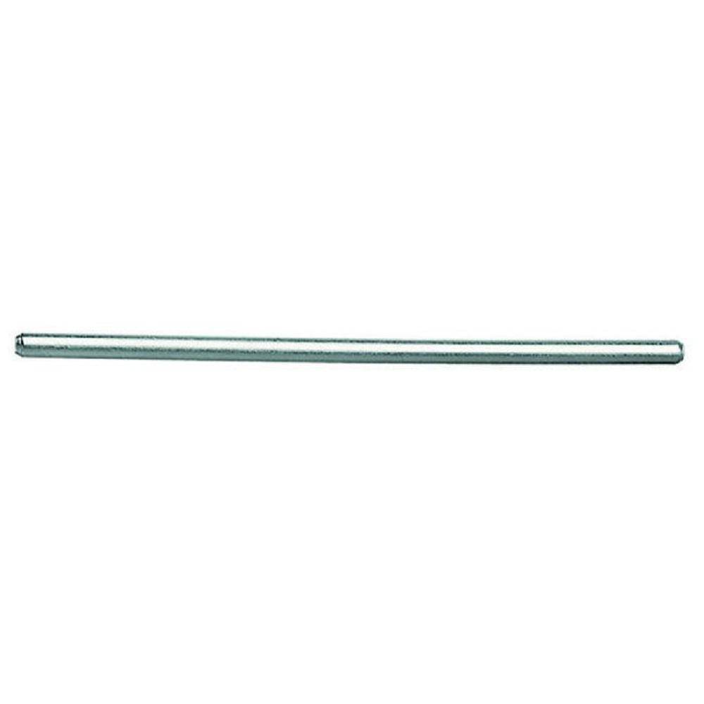 Langer silberner Metallstab oder Rohr, horizontal auf weißem Hintergrund dargestellt.