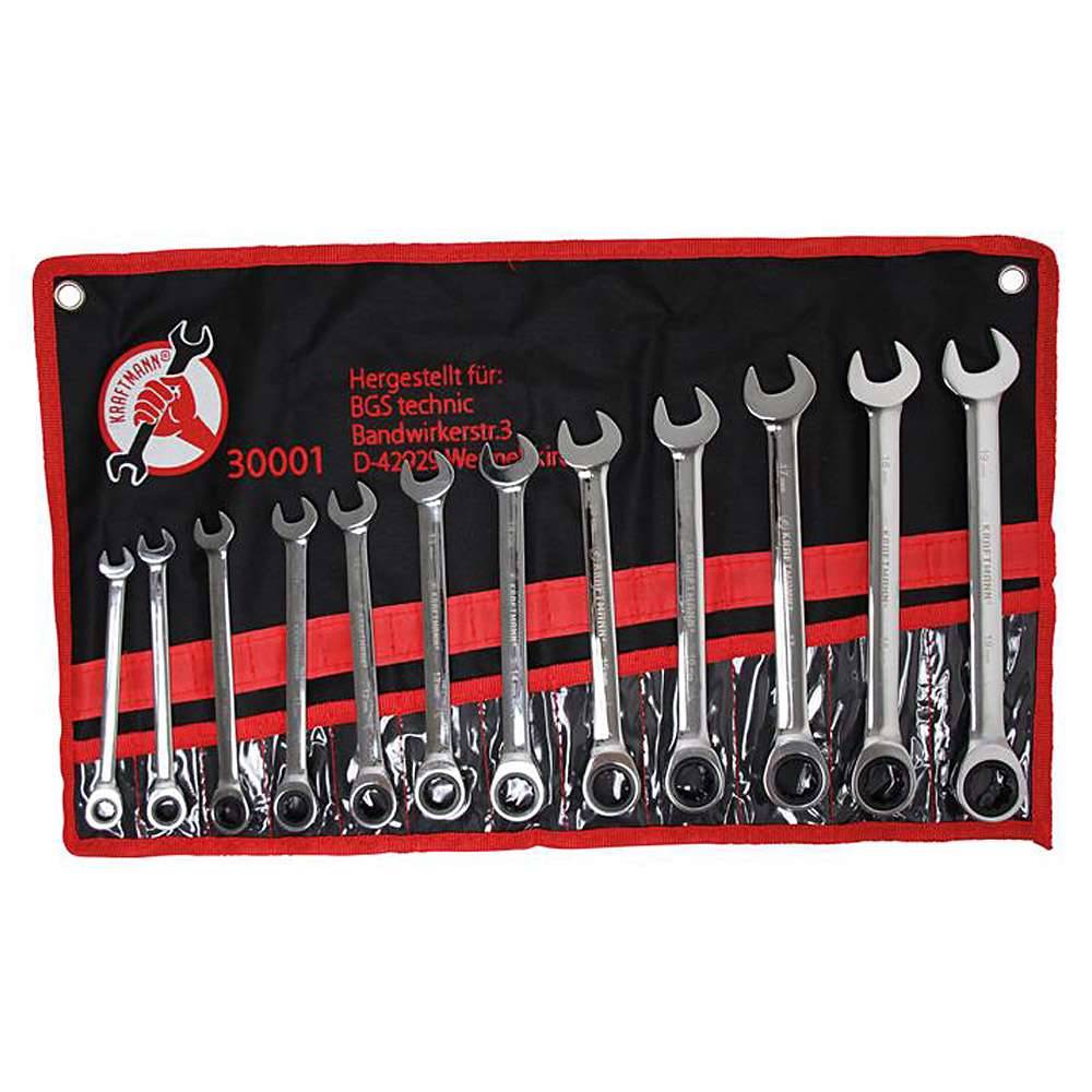 Ratschenring-Maulschlüssel-Satz - kleinster Verstellwinkel 5° - 12-tlg.