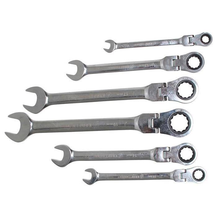 Maul-Ratschenringschlüssel Satz - Größen 8 bis 19 mm - flexible Köpfe - 6-tlg.