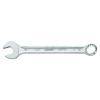 Ein silberner Kombinationsschlüssel mit einer Maulseite und einer Ringseite, verwendet zum Anziehen oder Lösen von Muttern und Schrauben.