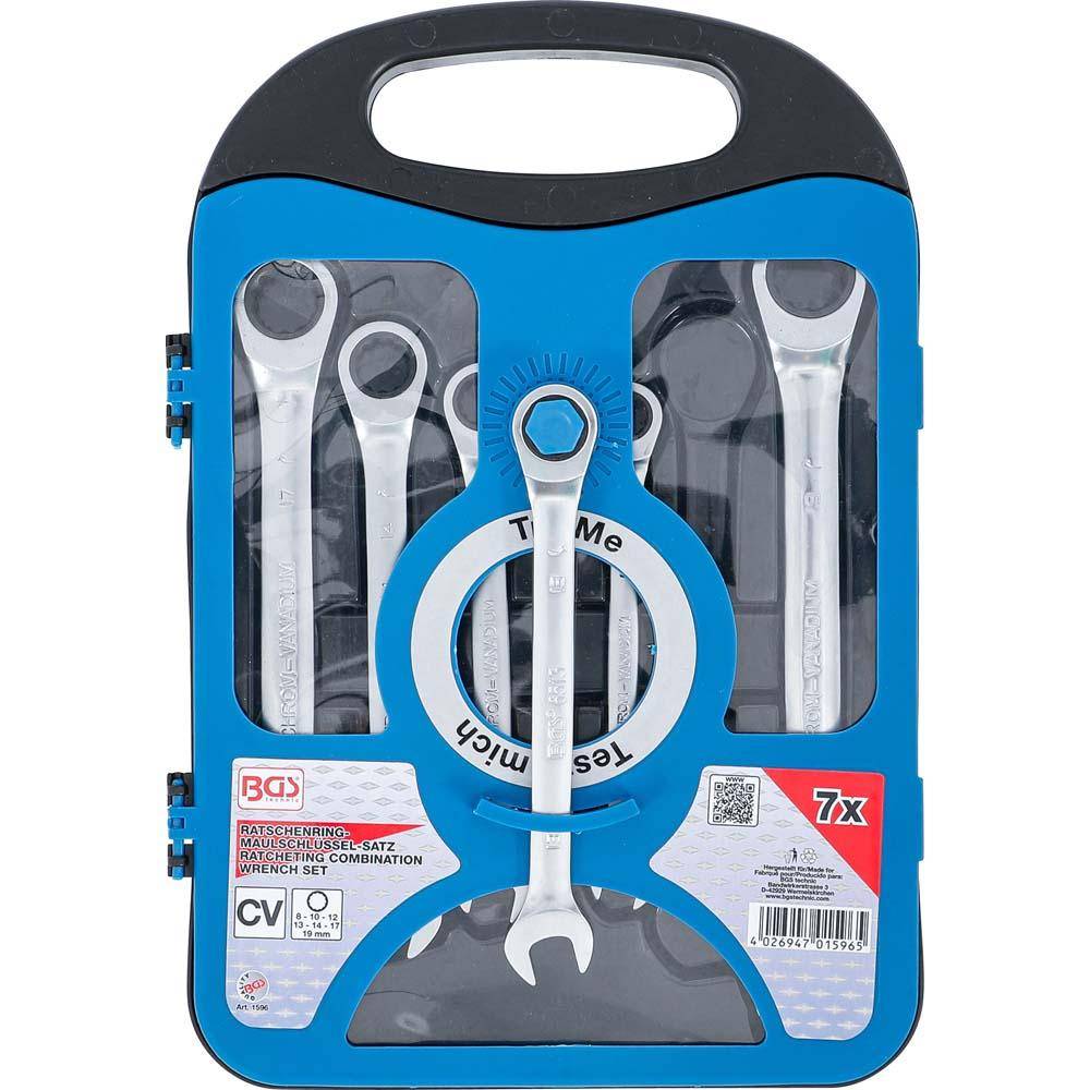 Ratschenring-Maulschlüssel-Satz - 7-tlg - 8 bis 19 mm - CV-Stahl - in Verkaufsdi