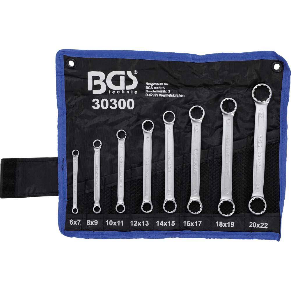 Doppel-Ringschlüsselsatz "BGS" - CV-Stahl - 6-22mm - 8-tlg - extra flach - in Rolltasche