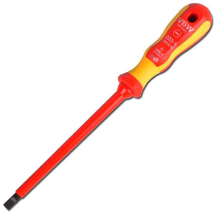 VDE-Schlitz-Schraubendreher - Stahl - Schlitzbreite 5,5 mm - Schlitzstärke 1 mm - Länge 230 mm - Klingenlänge 125 mm - 2 Komponentengriff