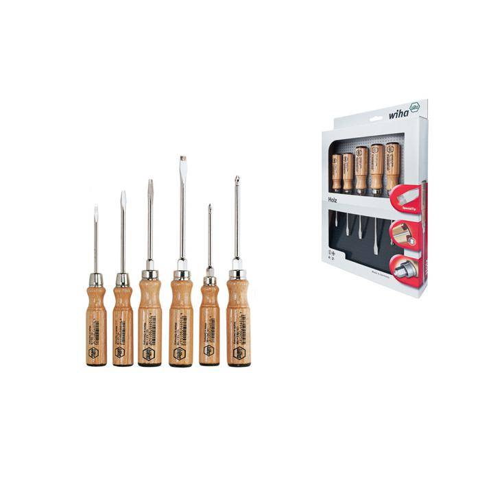 Schraubendreher - Satz (6-tlg) - Schlitz/Pozidriv - Holz - Serie 162 ZK6 SO