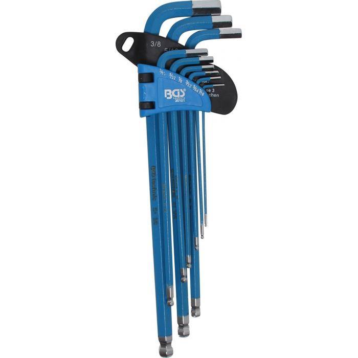 Winkelschlüssel-Satz - Innen-6-kant - extra lang - in Zoll Größe - 9-tlg.