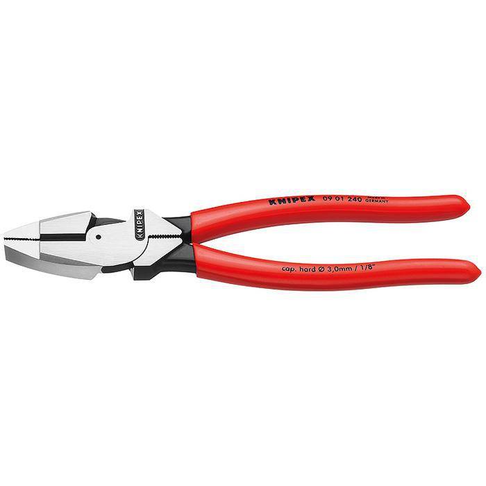 Kabelzange "Lineman's Pliers" - mit rutschhemmendem Kunststoff überzogen - mit Kabel-Einziehhilfe im Gelenkspalt, universeller Dorn-Crimpstelle