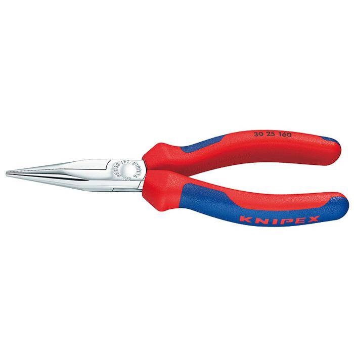 Langbeckzange - 140 mm - lange, flach-runde Backen, Greifflächen gezahnt - verchromt - mit Mehrkomponenten-Hüllen