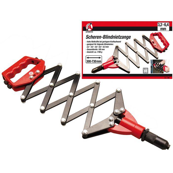 Scheren-Blindnietzange - 5 Einsätze von 3,2 bis 6,4 mm