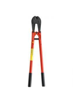 Robuste Bolzenschneider mit roten Griffen und schwarzen Backen, entwickelt zum Durchschneiden von stabilen Metallobjekten.