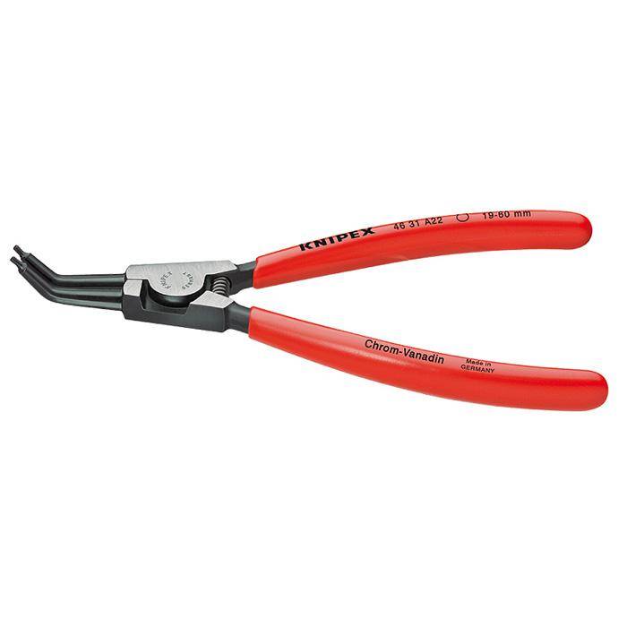 Sicherungsringzange - 210 mm - 45° gewinkelte Spitzen - schwarz atramentiert - poliert - Kapazität für Wellen-Ø 40-100 mm - Spitzen Ø 2,3 mm