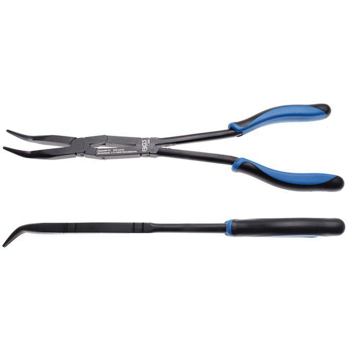 Doppelgelenk-Zange - 350 mm - mit abgewinkelter Spitze - für schwer zugängliche Stellen