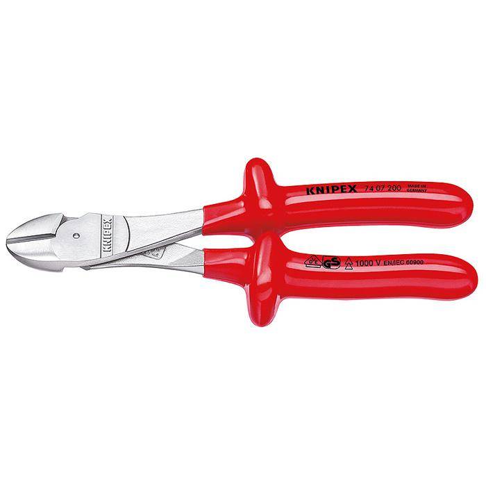 Kraft-Seitenschneider - 200 mm - verchromt - tauchisoliert, VDE-geprüft - Schneidwert mittelhart 4,2 mm - Schneidwert hart 3 mm - Schneidwert