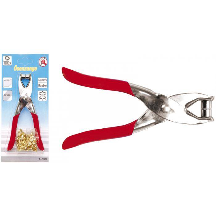 Ösenzange - für verstärkte Löcher in Papier, Leder usw. - Innen-Ø 4,5 mm - inkl. 100 Rundösen