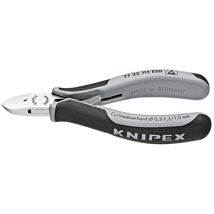 Seitenschneider ESD - ohne Facette, runder Kopf - Schneidwert weich 0,3 - 1,3 mm - Schneidwert mittel 1.00 mm - Länge 115 mm - Schneidwert