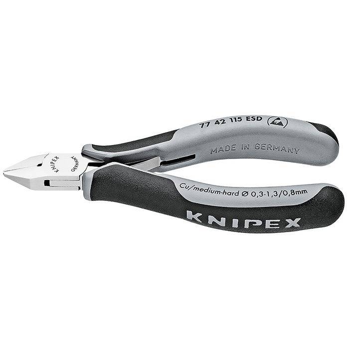 Seitenschneider ESD - ohne Facette, spitzer Kopf - Schneidwert weich 0,3 - 1,3 mm - Schneidwert mittel 0.80 mm