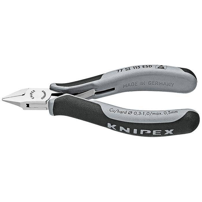Seitenschneider ESD - kleine Facette, spitzer, flach ausgekehlter Kopf - Schneidwert weich 0,3 - 1,0 mm - Schneidwert mittel 0.80 mm - Schneidwert