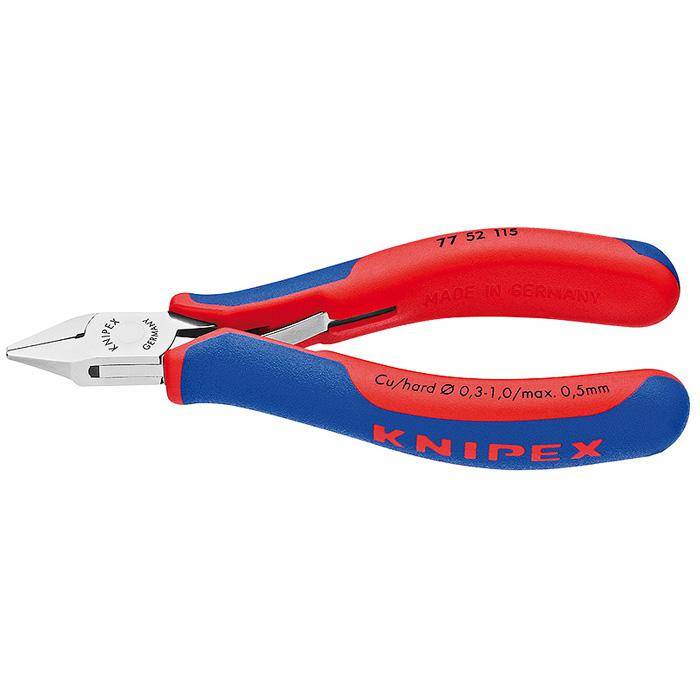 Elektronik-Seitenschneider - 115 mm - spiegelpoliert - mit Mehrkomponenten-Hüllen - mit kleiner Facette, spitz, flach ausgekehlter Kopf, Schneidenhä