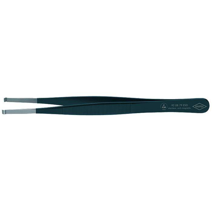 Präzisions-Pinzette ESD - 120 mm - zum Fassen horizontaler Bauteile Ø 1 mm, glatte Greifflächen, Griffe geriffelt