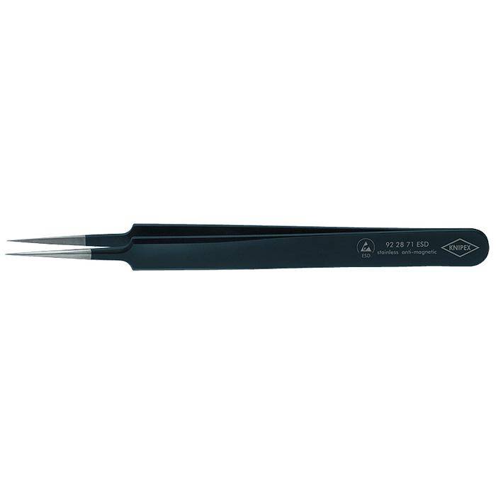 Präzisions-Pinzette ESD - 110 mm - nadelfeine Spitzen, gerade Form, glatte Greifflächen