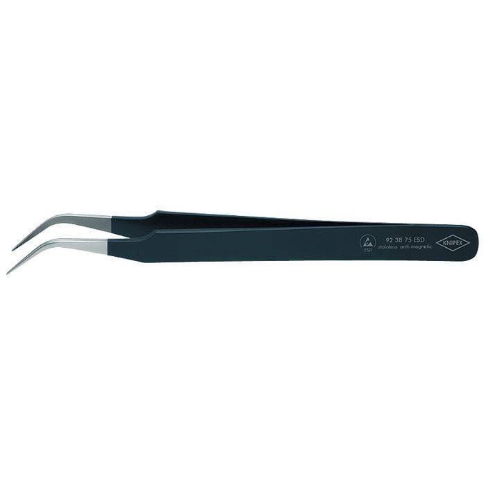 Präzisions-Pinzette ESD - 120 mm - sichelförmige Spitzen, glatte Greifflächen
