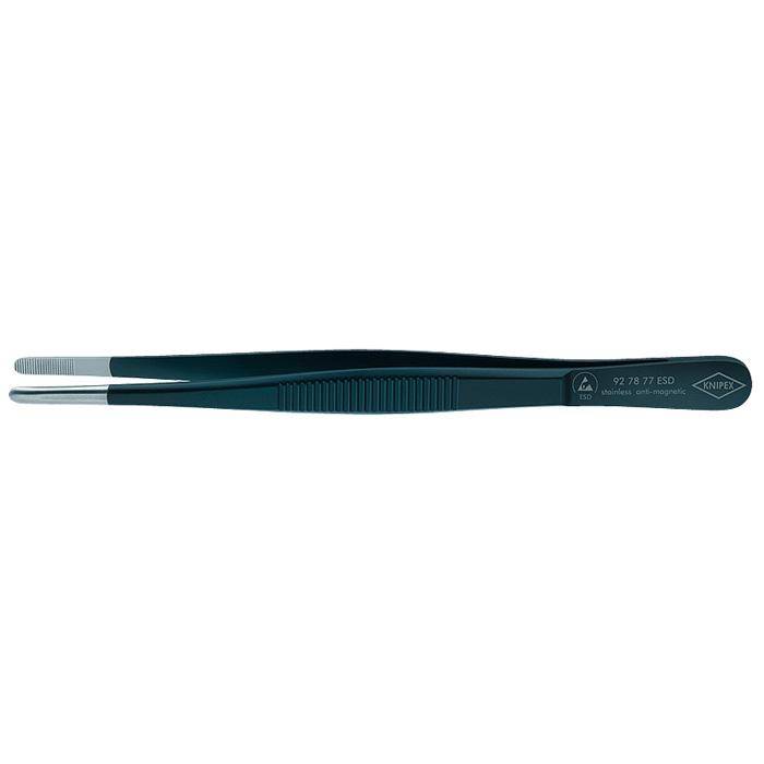 Präzisions-Pinzette ESD - 145 mm - runde Spitzen ca. 3,5 mm breit, gerade Form, gezahnte Greifflächen, Griffe geriffelt