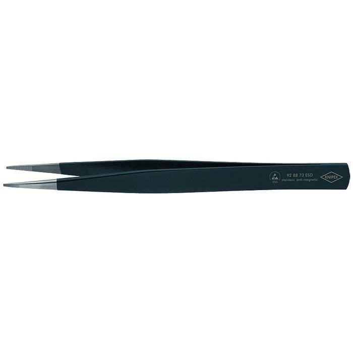 Präzisions-Pinzette ESD - 130 mm - eckige Spitzen ca. 0,9 mm breit, fein gezahnte Greifflächen