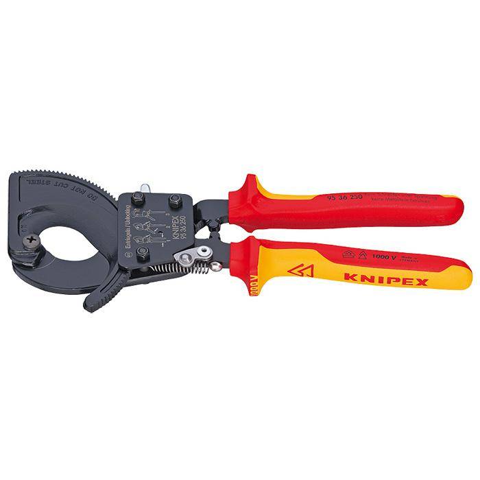 Kabelschneider - 250 mm - isoliert mit Mehrkomponenten-Hüllen, VDE-geprüft - Schneidwert Cu-Kabel 32 mm - Schneidwert Cu-Kabel 240 mm²