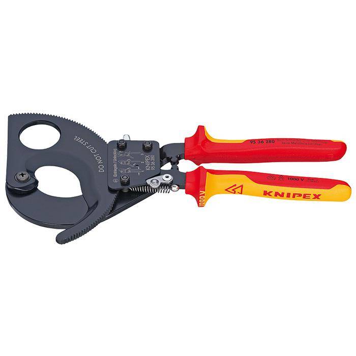 Kabelschneider - 280 mm - isoliert mit Mehrkomponenten-Hüllen, VDE-geprüft - Schneidwert Cu-Kabel 52 mm - Schneidwert Cu-Kabel 380 mm²