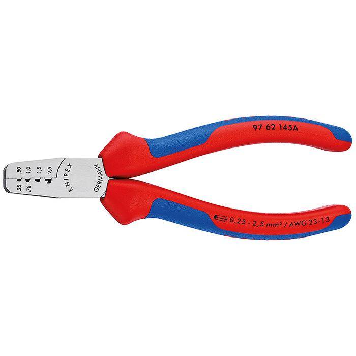 Crimpzange - poliert - mit Mehrkomponenten-Hüllen - 145 mm - für Aderendhülsen