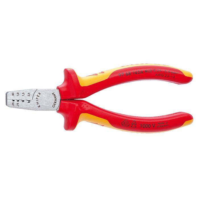 Crimpzange - poliert - isoliert mit Mehrkomponenten-Hüllen, VDE-geprüft - 145 mm - für Aderendhülsen