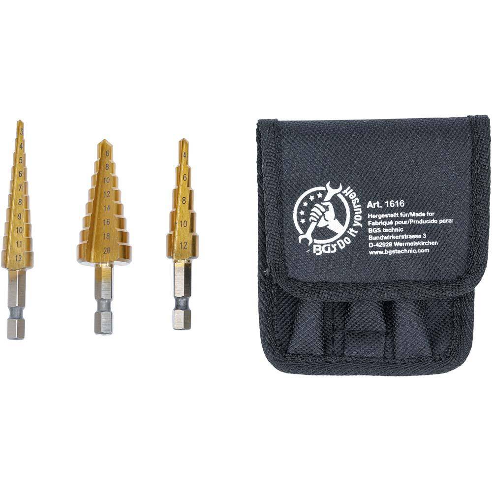 HSS-Stufenbohrsatz - 3-20 mm - titanbeschichtet - 3-teilig