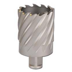 Ein Metallringschneider mit Spiralnuten und scharfen Zähnen, der zum Bohren großer Löcher in Metall- und Holzoberflächen verwendet wird und ein langlebiges Design bietet.