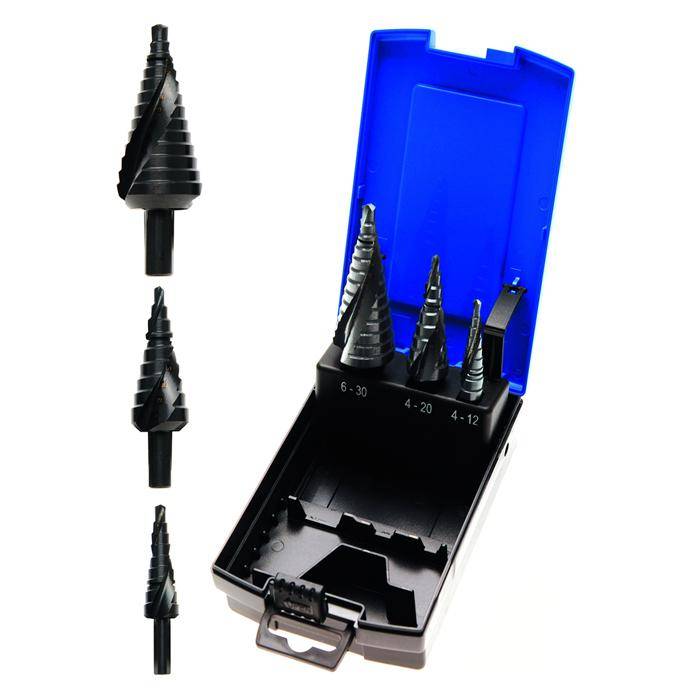 Stufenbohrer-Set - 4 mm bis 30 mm - HSS-Stahl - Nitrid beschichtet