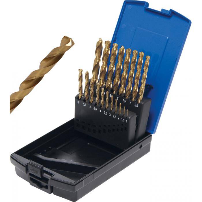 Spiralbohrer-Satz-HSS G - Titan nitriert - 1 bis 10 mm - 19-tlg.