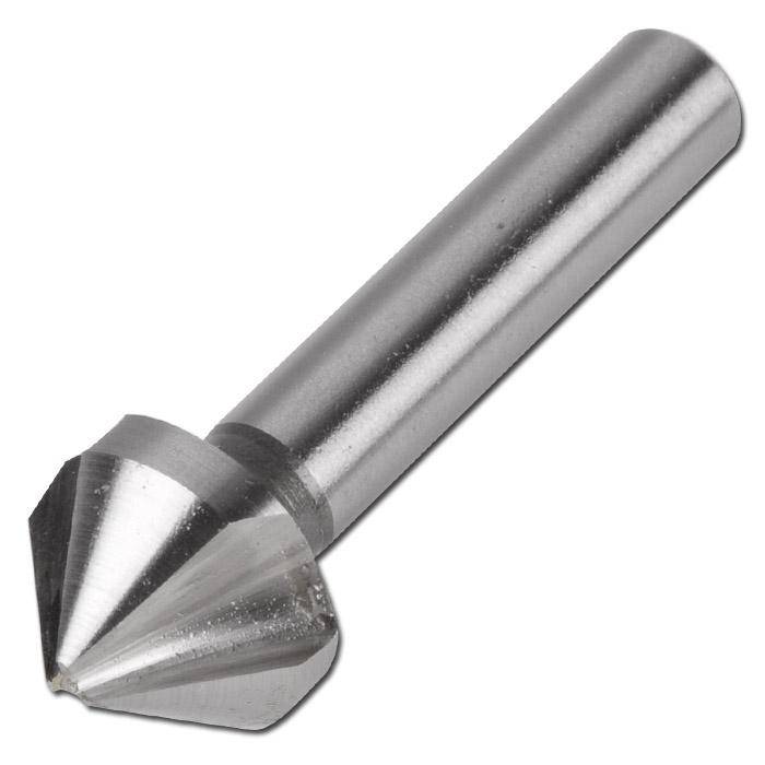Metall-Senker-Bohrer mit spitzem, gefurchtem Schneidkopf und zylindrischem Schaft auf weißem Hintergrund.