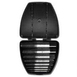 Ein offenes schwarzes Gehäuse mit einem Set von sechs Präzisions-Schraubenausdrehern, die nach Größe geordnet und ordentlich vom größten zum kleinsten angeordnet sind.